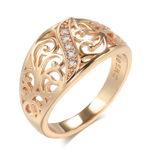 Kinel 2022 Trend Ring 585 Rose Gold Micro Wax Inlay Natural Zircon Hollow Flower Ring For Women Vint in Pakistan
