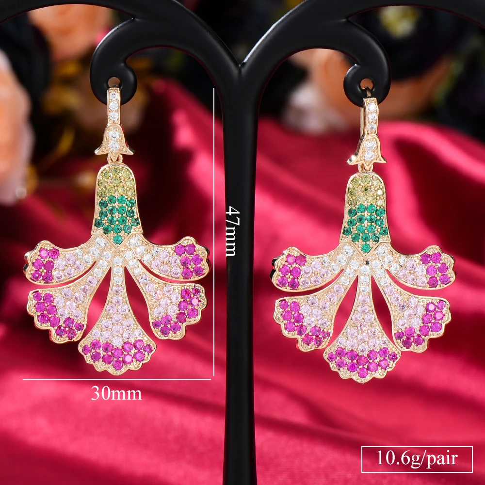 

Trendy High Quality Luxury Ginkgo biloba Pendant Earrings for Women Fine Bridal Wedding Party Shiny Cubic Zircon Jewelry