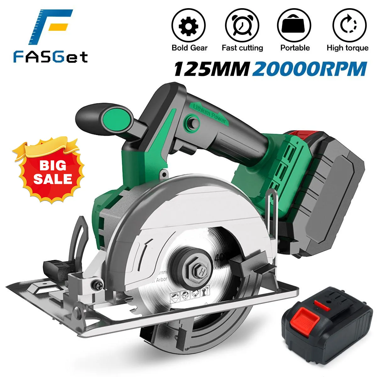 

FASGet 20000 ОБ/мин 125 мм беспроводной электрический круговой резак для дерева изогнутая Регулируемая режущая пила 21 в литий-ионная батарея ЕС