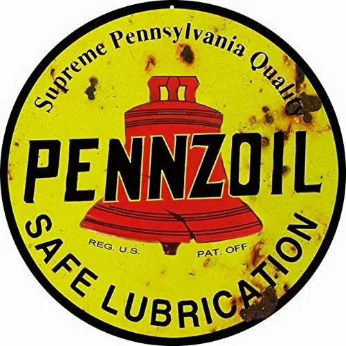 

Pennzoil Gas Station and Motor Oil Reproduction Aged Vintage Round Tin Sign Nostalgic Metal Sign Home Decor for Culb Bar Cafe