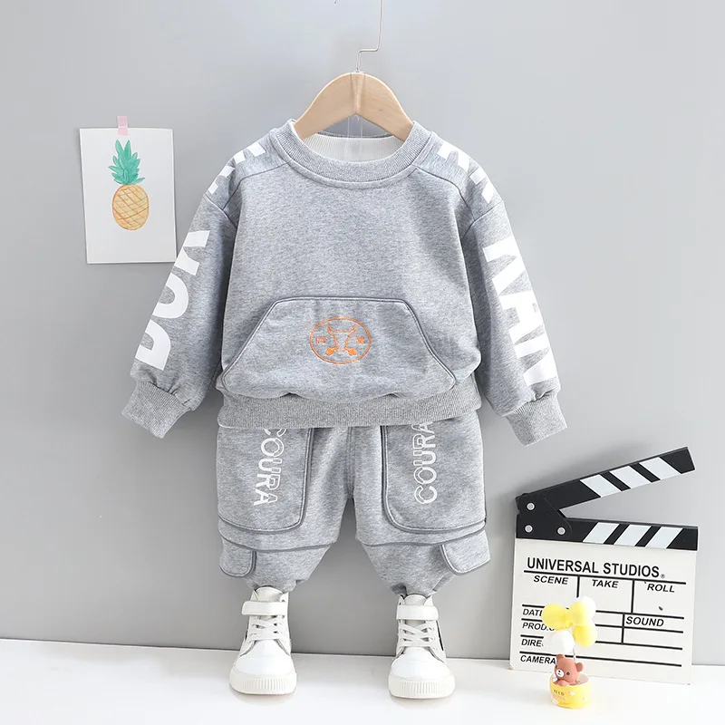 Spring Autumn Toddler Fashion O-Neck Costume Children Casual T-shirt Pants Boys Baby Girl Letter Clothes Kids Cartoon Tracksuits