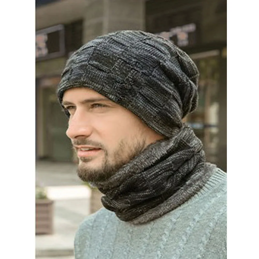 

Winter Beanie Hats Scarf Set Warm Knit Hat Skull Cap Neck Warmer with Thick Fleece Lined Winter Hat and Scarf for Men Women