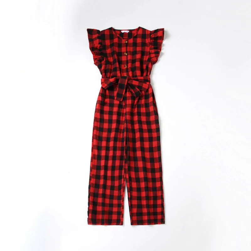 Весна-лето 2022 красные клетчатые комбинезоны для мамы и я семейный образ