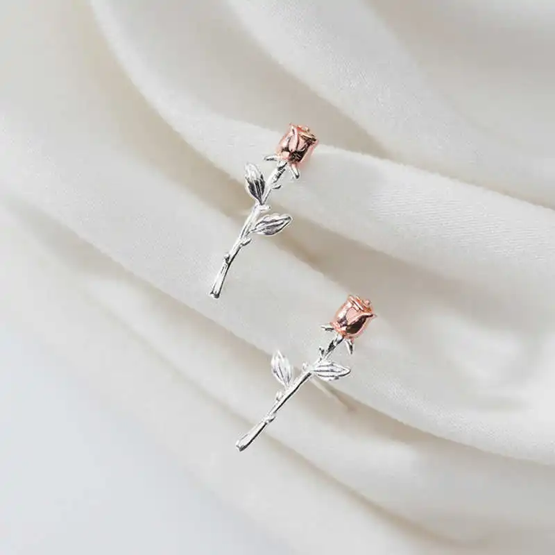 

PONYKISS 100% S925 Sterling Silver Minimlist Ctue Rose Stud Earrings For Women Party Delicate Elegant Accessory girls Gift
