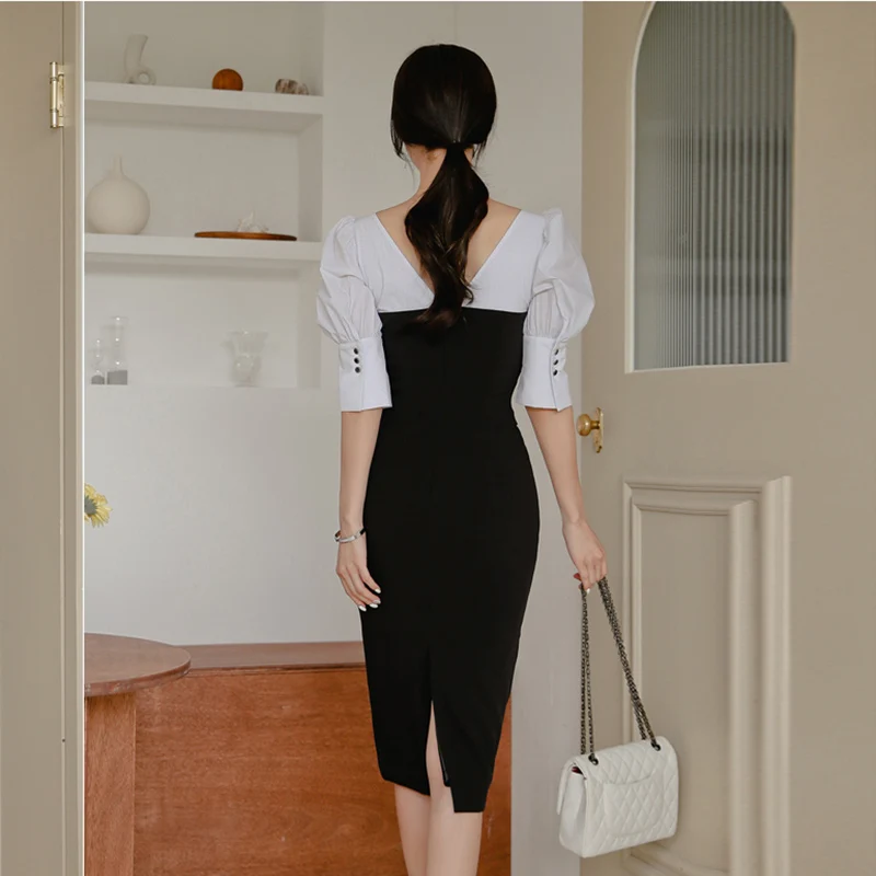 Женское осеннее лоскутное платье для работы vestidos деловые вечерние облегающие