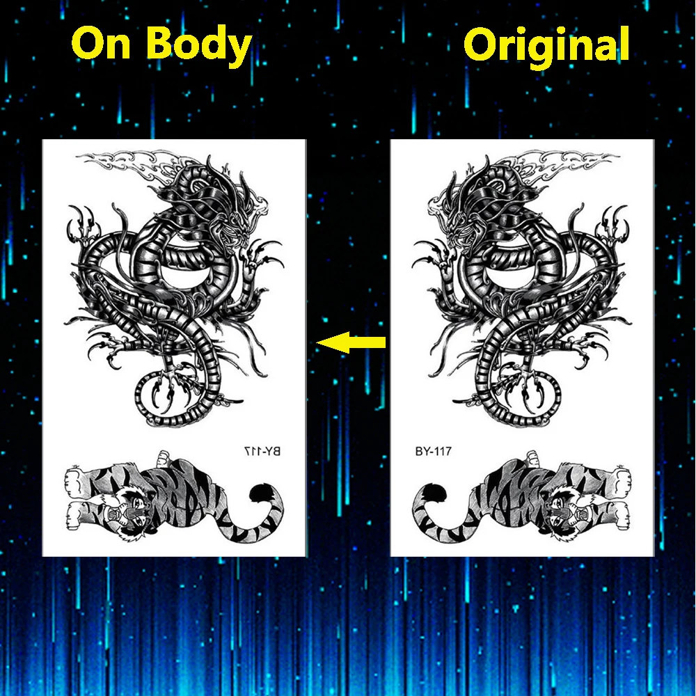 Временные татуировки Черного Тигра и дракона для мужчин поддельные 3D стикер
