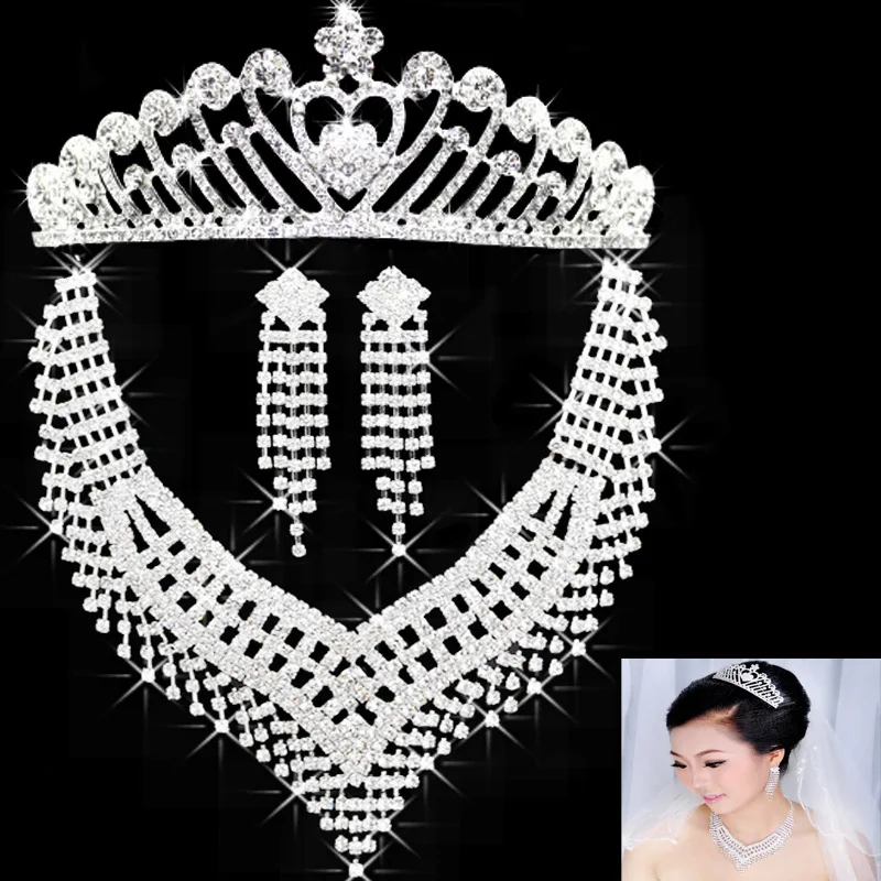 

Bridal jewelry necklace set super flash rhinestone luxury crown headdress jewelry wedding supplies wedding accessories