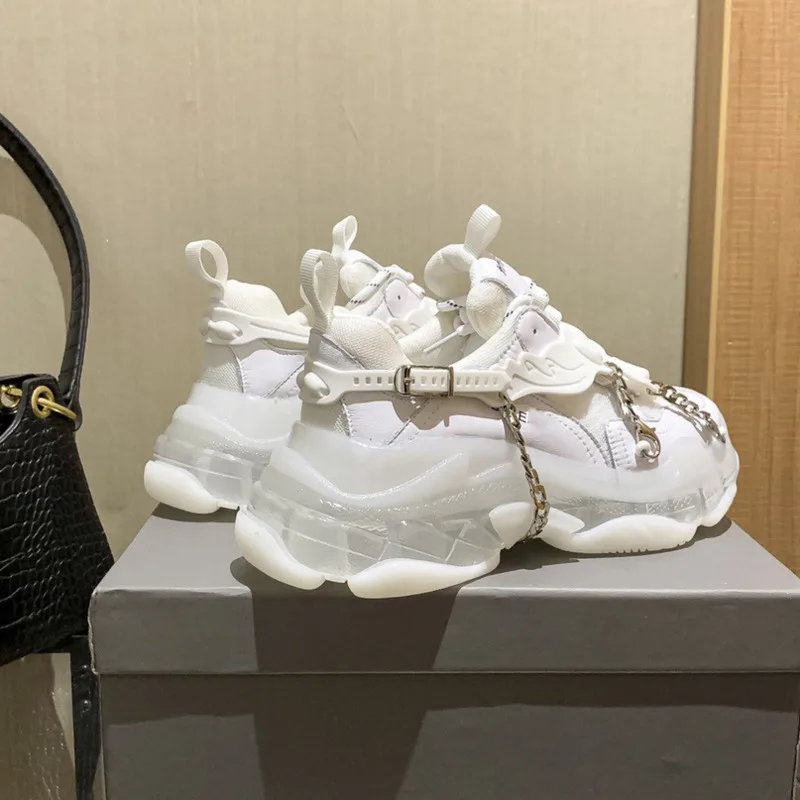 

2021 New Fashion Women Luxury Sneaker Spring Casual Mesh Breathable Sport Platform Shoes Female Chain Increased Vulcanized Shoes