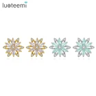 Серьги-гвоздики LUOTEEMI с зелеными и розовыми цветами для женщин, свадебная бижутерия, снежинки, бижутерия, женские подарки для детей, друзей