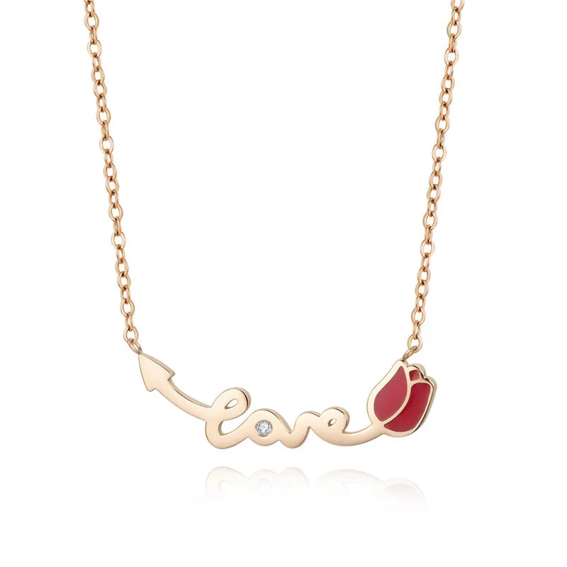 

Trendy O Clavicle Chain Necklaces Vintage Red Rose Flower Necklace Simple Arrow Pendant Letter Love Jewelry Gift For Women Charm