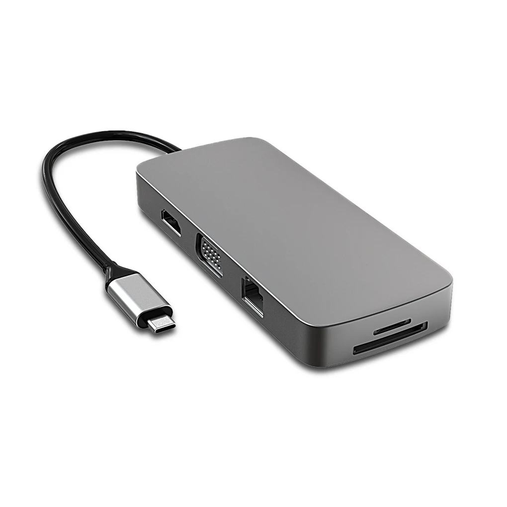 

10 IN 1 USB 3.0 Hub Adapter Type C HDMI-compatialble RJ45 VGA 4K PD USB HUB For Macbook Pro Docking Station