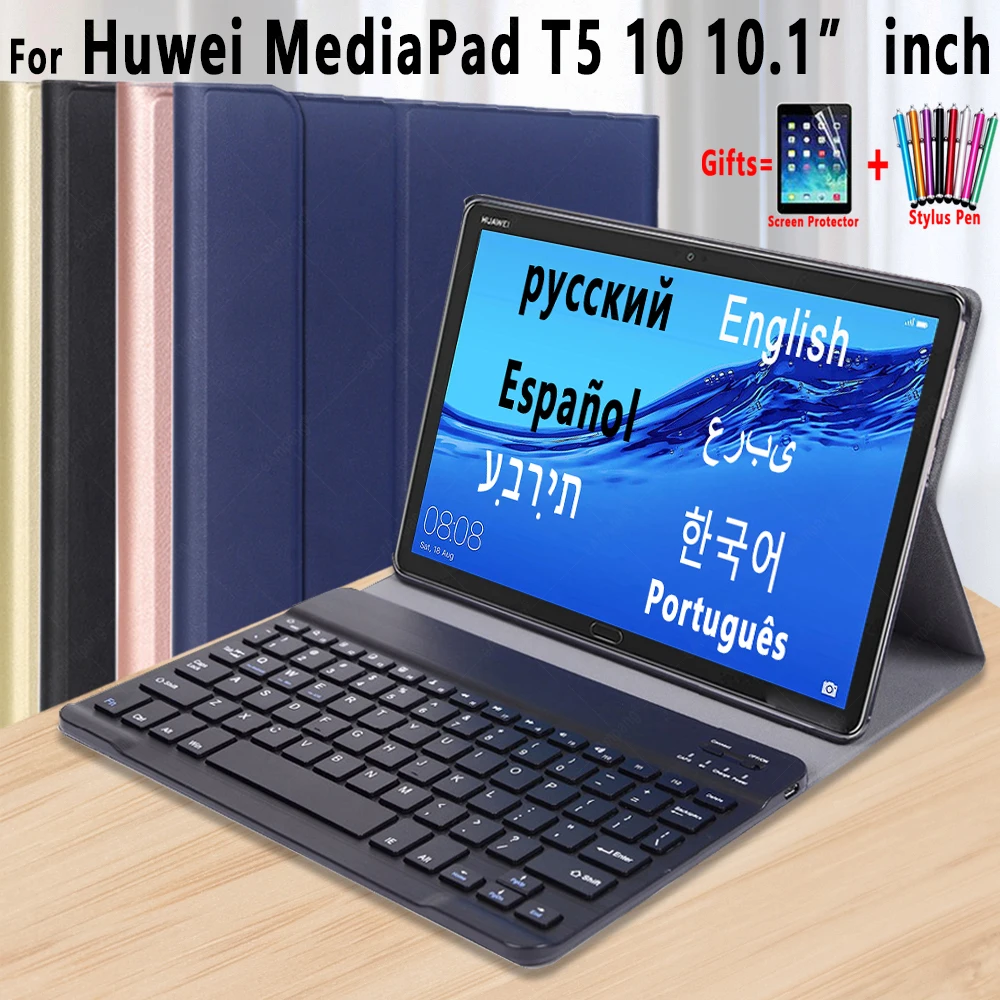 

Для Huawei MediaPad T5 10 корпус клавиатуры 10,1 дюймов AGS2-W09 тонкий Bluetooth русским и испанским языком раскладный Кожаный чехол Чехол Funda