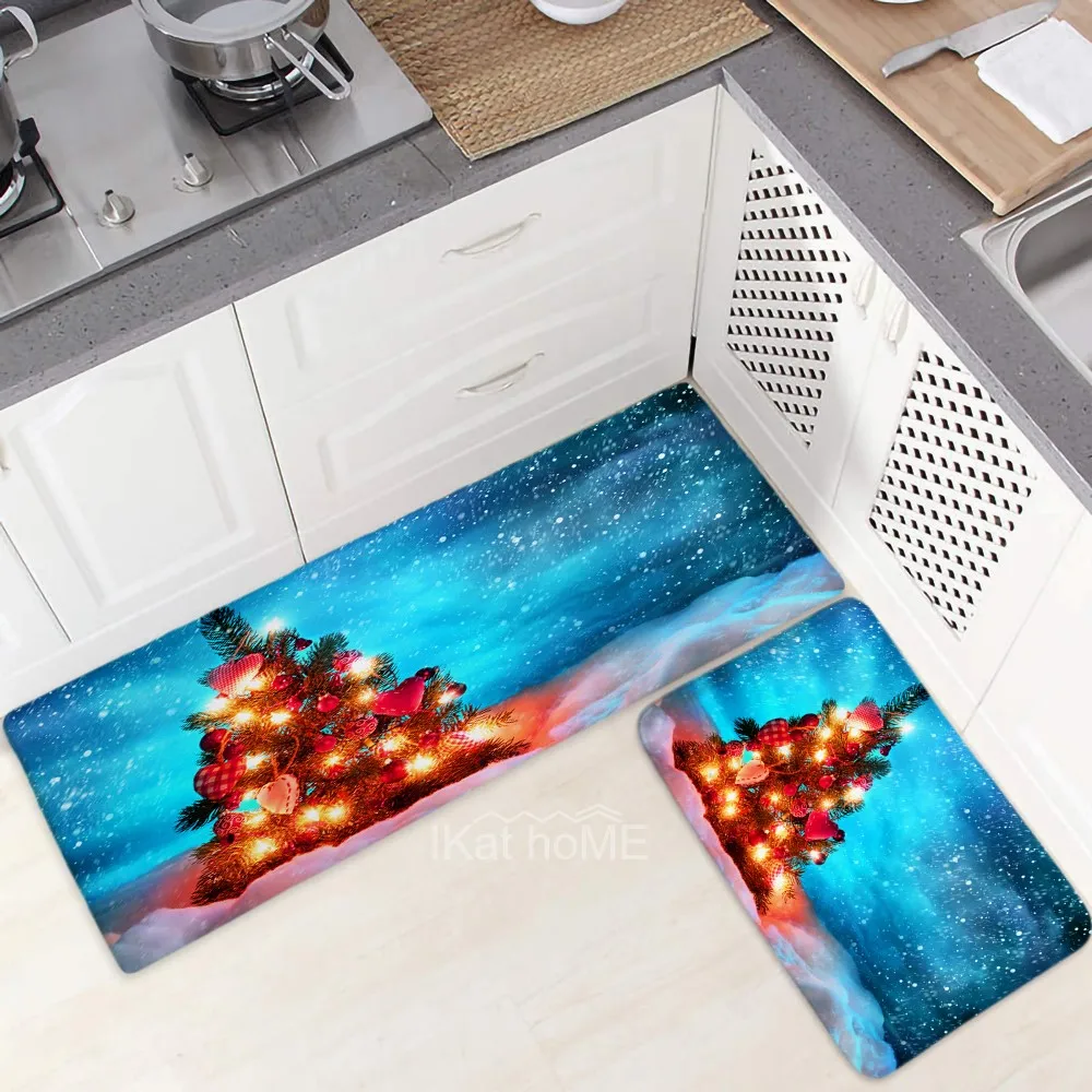 

Blue/Green Christmas Tree 3D Kitchen Carpet Doormat for Entrance Door Rug Long Floor Mat For Bedroom Living Room Alfombra Cocina