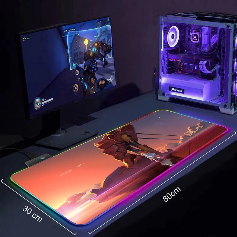 

Evangelion RGB Mouse Pad Gamer Large Gamers Decoracion Computer Keyboard Desk Mat LED Light Backlight Sexy Girl Ahri Mousepad