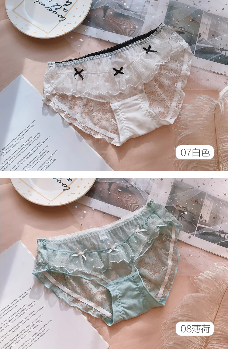 3 шт., японские милые Лолиты для девочек, Kawaii Nets, пряжа с бантом, кружевные трусы принцессы с рюшами, Трусы средней длины, маленькое сказочное нижнее белье, трусы