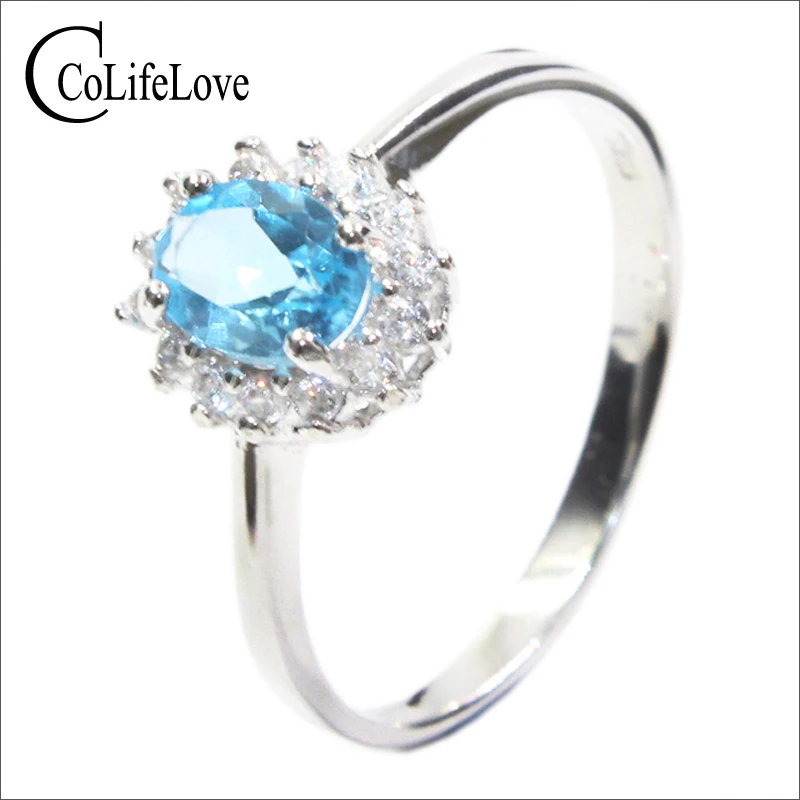 Классическое кольцо из стерлингового серебра натуральный 5 мм * 7 топаз