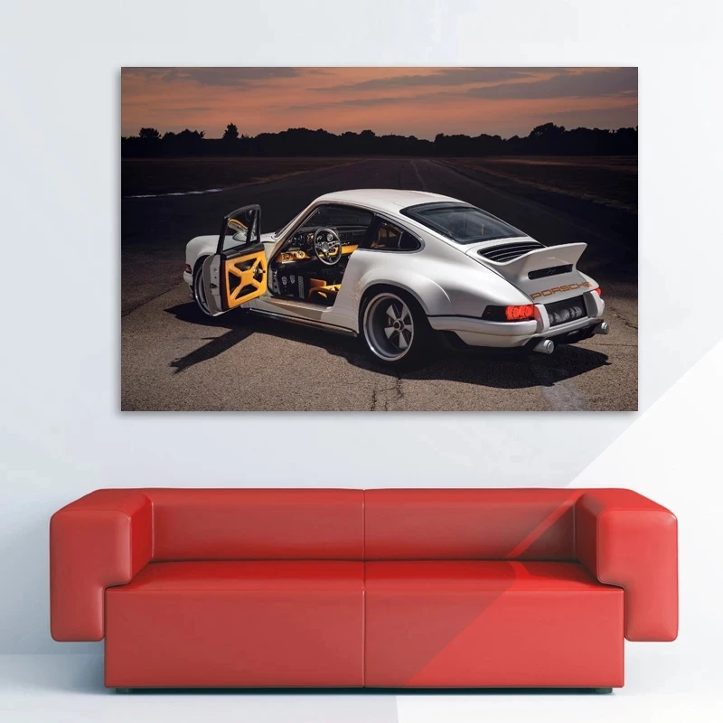 

Classic Porsches 911 DLS Singer Sportscar White Car Home Decor Posters Canvas Printed Wall Art Painting Living Room Decoration