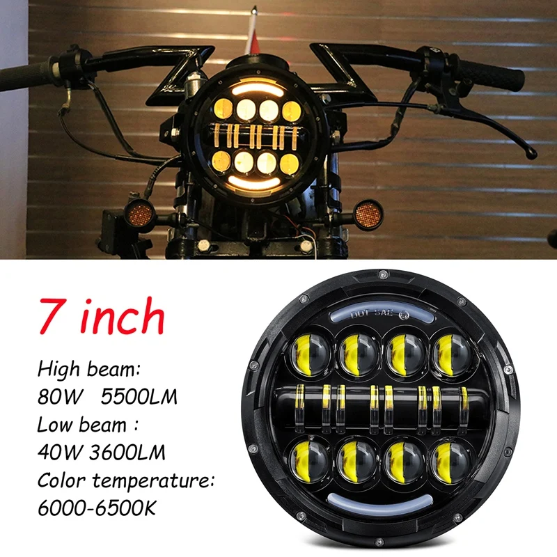 

7 Inch LED Round Headlight 80W High Low Beam Projector with DRL Turn Signal Light for Jeep Wrangler Motorcycle