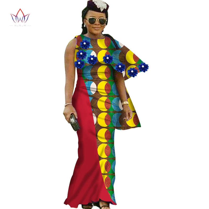 

Ankara African Dresses For Women New Dashiki O-Neck Long Straight Ankle-length Dress Ladies Wax Print Clothes Plus Size WY1298