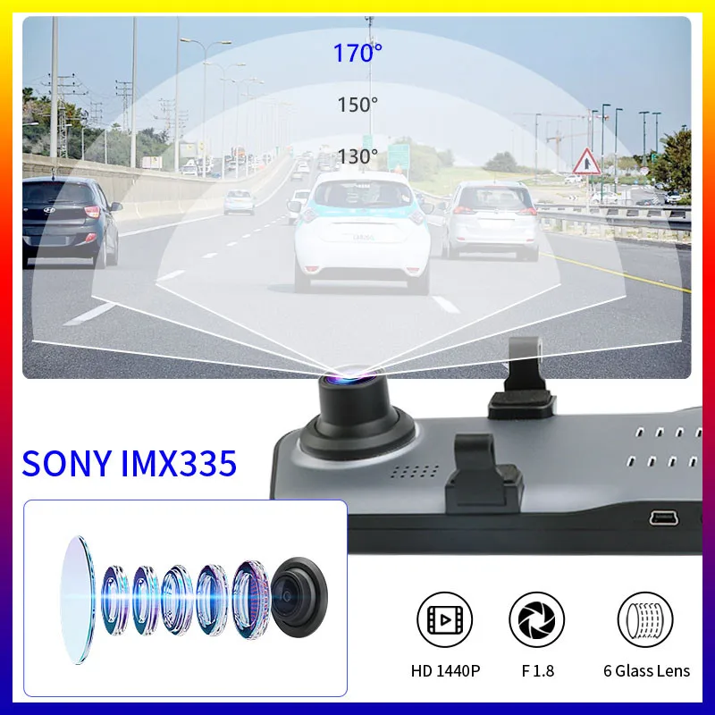GPS-трек Replay 2560X1440P 12 дюймов 2K Автомобильный видеорегистратор с сенсорным экраном