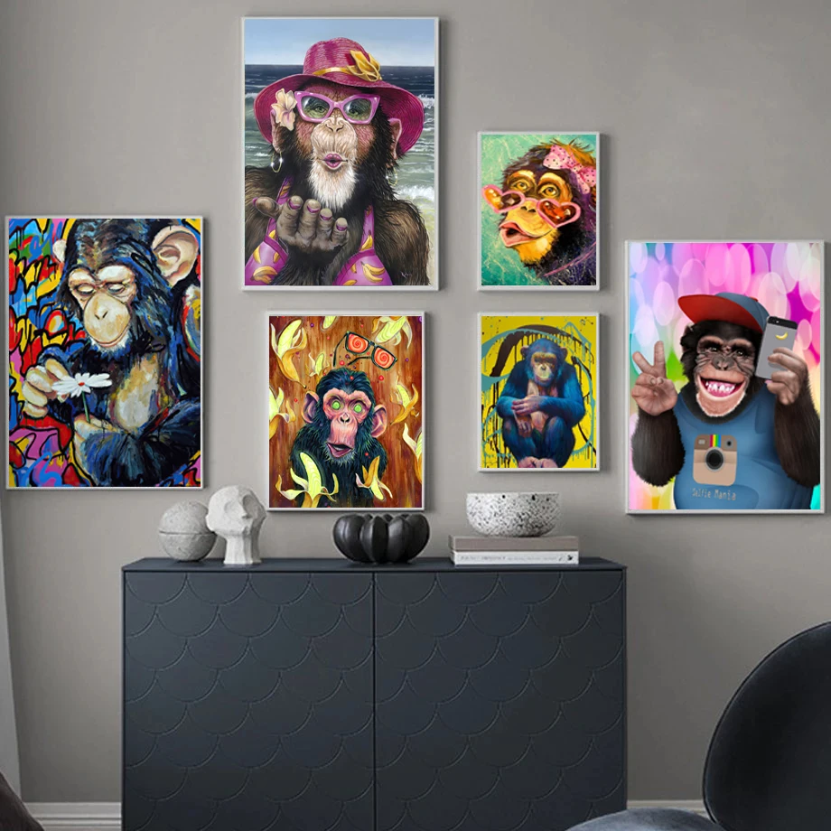 

Cartoon Animal Graffiti Art Monkey Canvas Painting Wall Art Posters Prints Wall Pictures for Living Room Home Wall Cuadros Decor