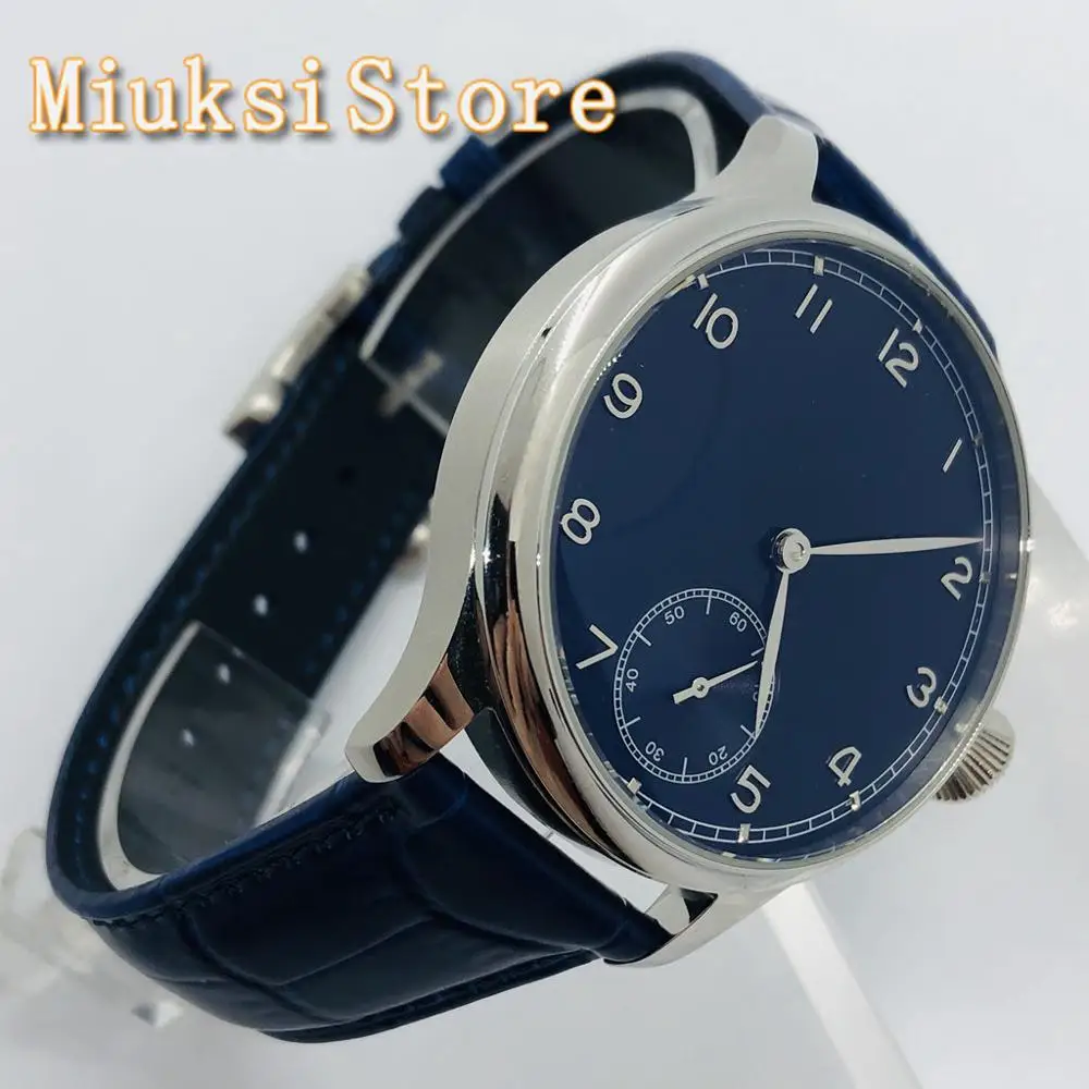 Стерильные мужские часы Corgeut 44 мм серебристый чехол синий циферблат кожаный