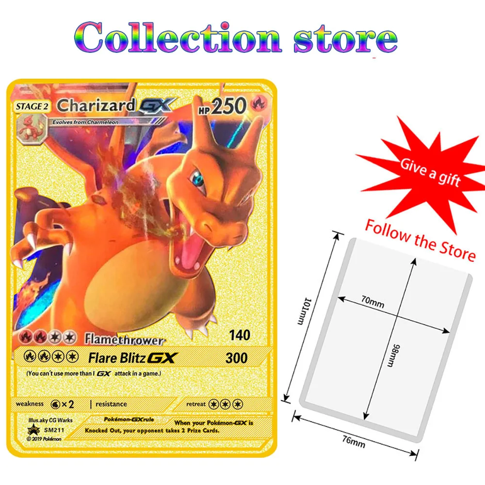 

NEW Pokemon Game Anime Battle Metal Card GX V&VMAX Holographic Playing Card Game Card Collection Gift Kids Game Collection Cards