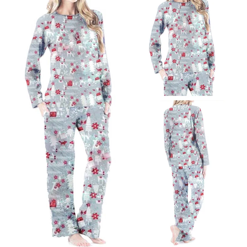

2022New Winter Woman Pajama Christmas Loose Home Wear Pajama Women Suit Round Neck Stylish and Comfortable Two-piece Printed Set