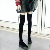 chunky platform pumps women stretchy velvet over the knee high motorcycle boots female round toe thigh high fashion sneakers