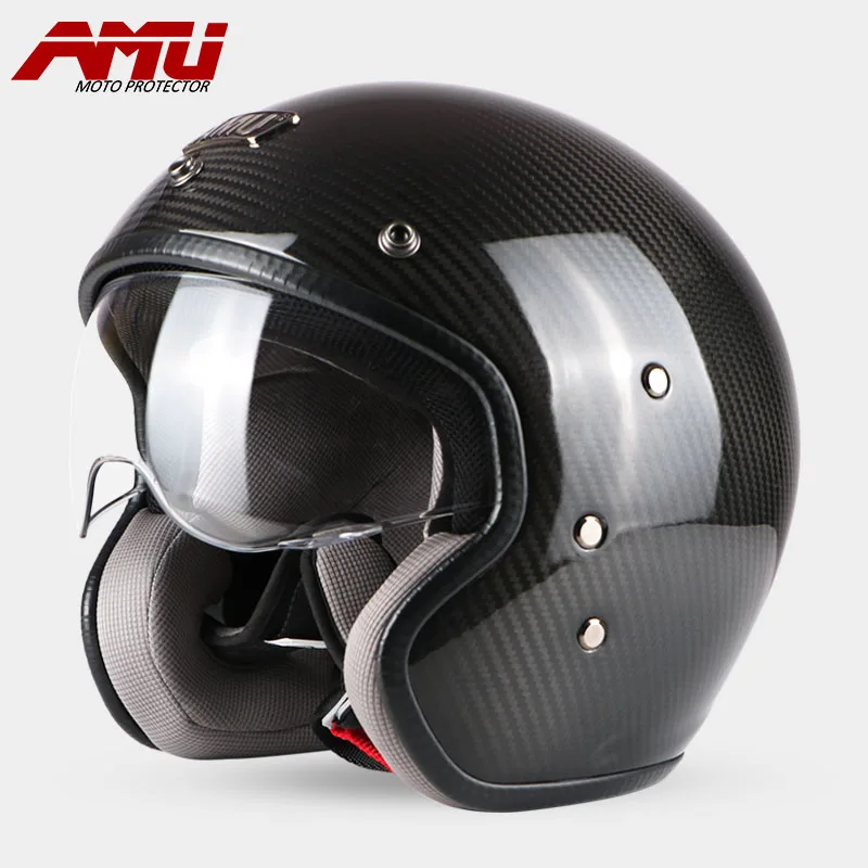 Мотошлем Аму из углеволокна для мотоциклистов винтажные шлемы с открытым лицом в
