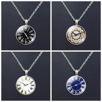 2020 fashion clock glass cabochon necklace vintage clock pendant necklace men and women gifts for students