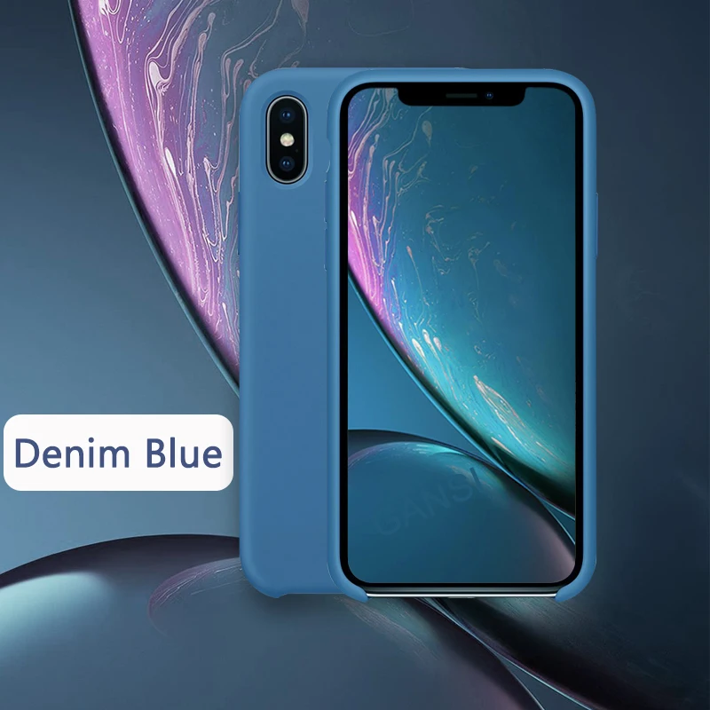 Denim blue Официальный силиконовый чехол для iPhone 11 Pro MAX XR X Xs MAX чехол s для apple iPhone 7 8 Plus 6 6s 5 5S SE чехол с логотипом - Цвет: Denim blue