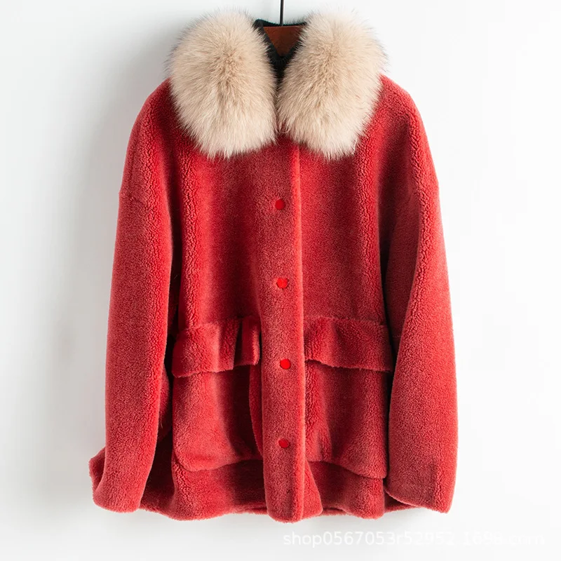 Шерстяная куртка с воротником из лисьего меха пальто натурального на осень и