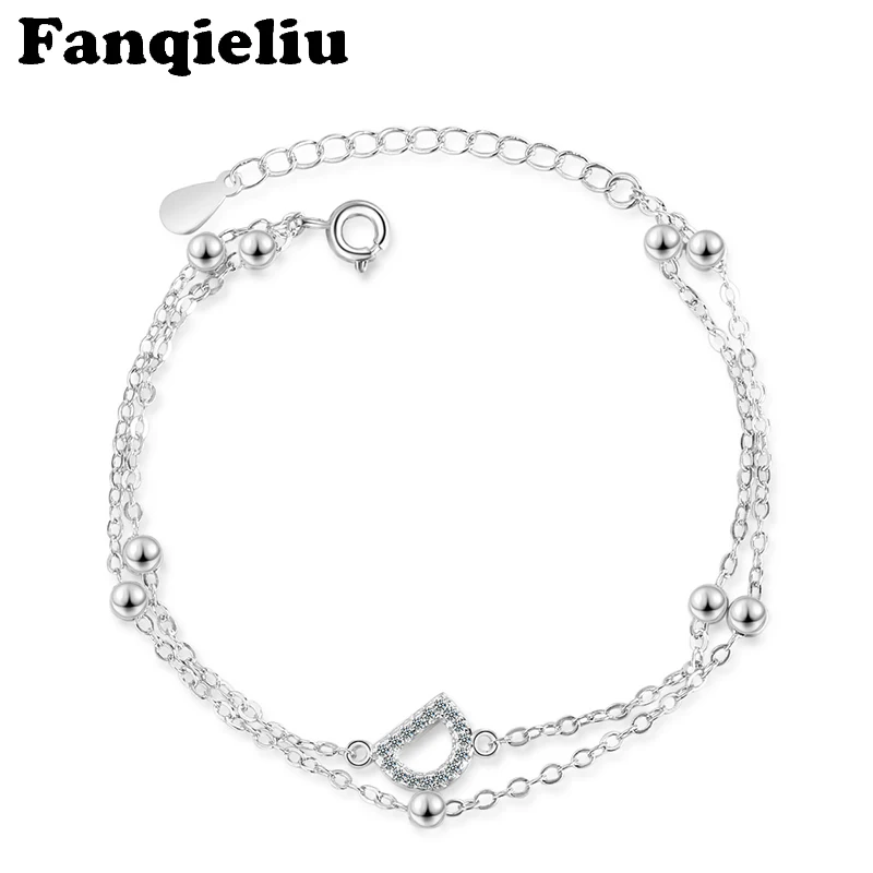 

Fanqieliu Double Layer Chains Zircon Alphabet D Charm Bracelets For Women Fine Jewelry 925 Sterling Silver Bracelet FQL20172