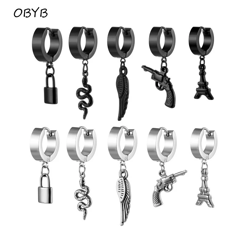 

Серьги-кольца из нержавеющей стали с перьями и змеей для женщин и мужчин, украшения для тела в стиле поп-рок, хип-хоп, панк, индивидуальные ак...