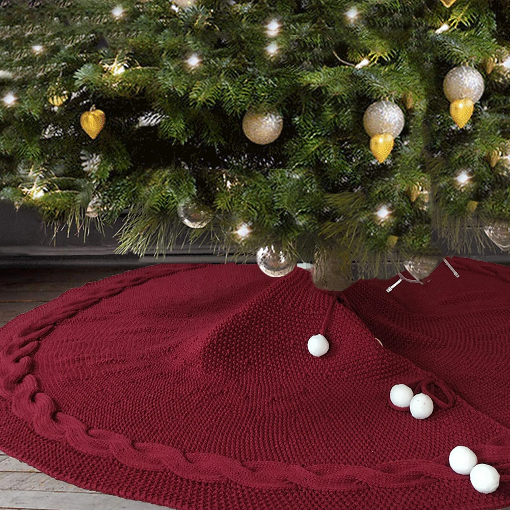 

New 120cm Christmas Tree Skirts Top KnitChecked Christmas Tree Skirt Apron Decoration Soft Comfortable Non-slip Tree Skirts
