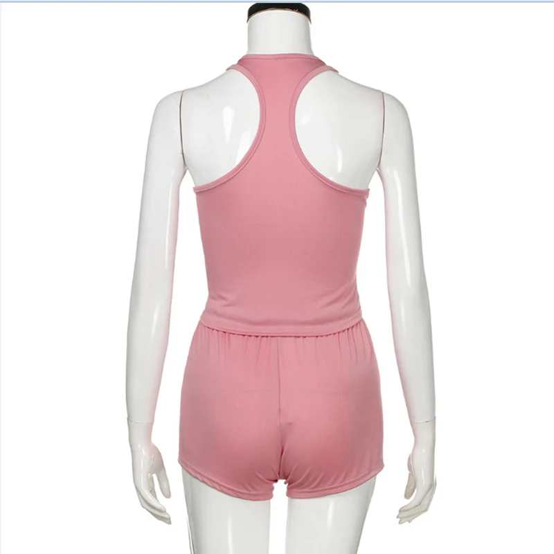 

PADEGAO Fashion Pink Camisole Sports Two Piece Women Clothing Sets Summer Sets Fitness Workout Vest And Loose Shorts Suit PDG784
