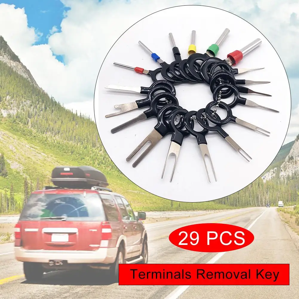 

29pcs Car Terminal Removal Kit Stainless Steel Wiring Crimp Connector Pin Extractor Puller Terminal Repair Professional Tools