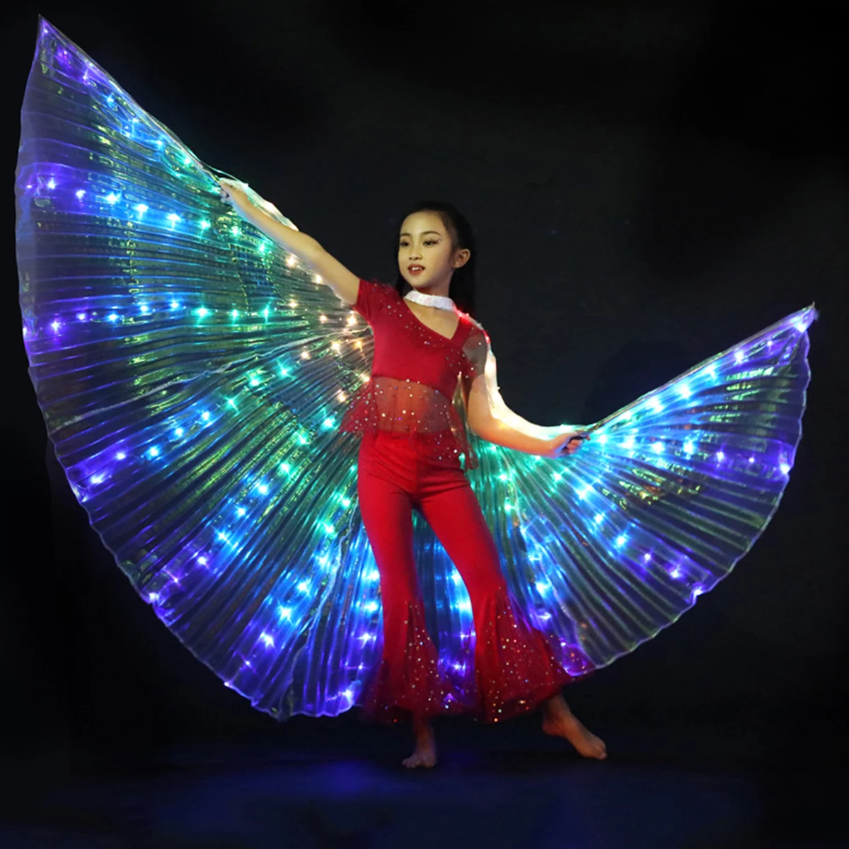 

Rainbow LED Isis Wings Belly Dancewear Wings Colorful Luminous Butterfly Wings Telescopic Sticks Glowing Light Up Costume