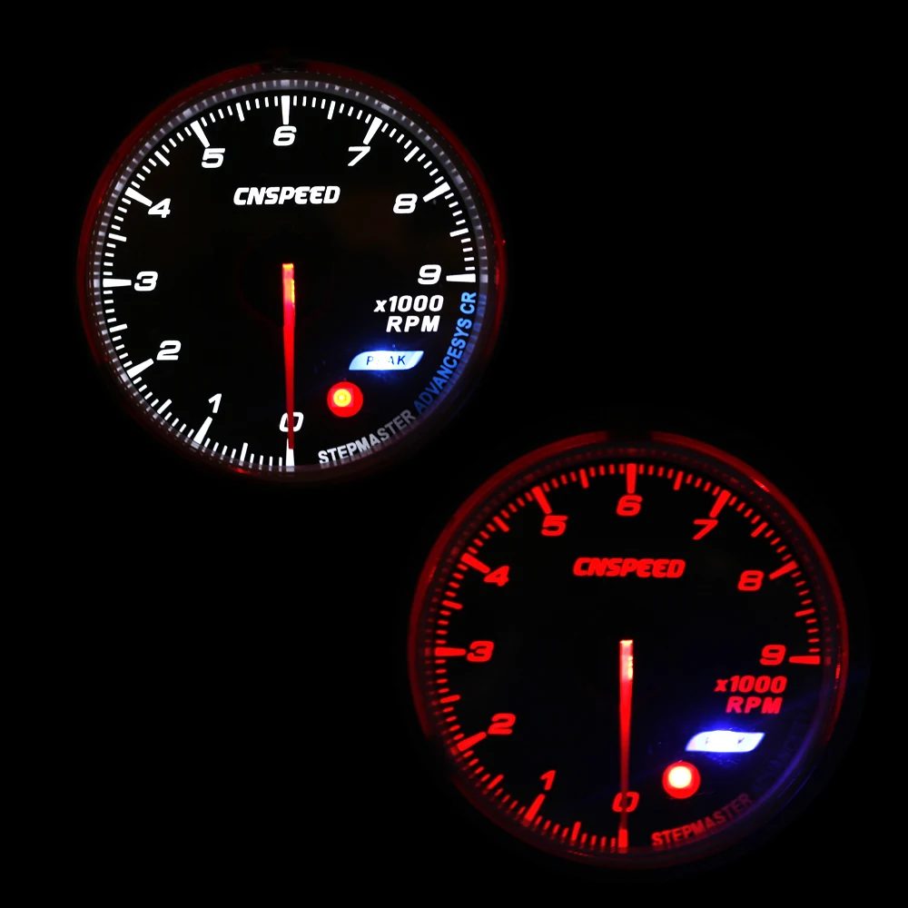 CNSPEED 60 мм авто тахометр Калибр красный и белый Освещение 0-9000 об./мин датчик черного лица об./мин датчик
