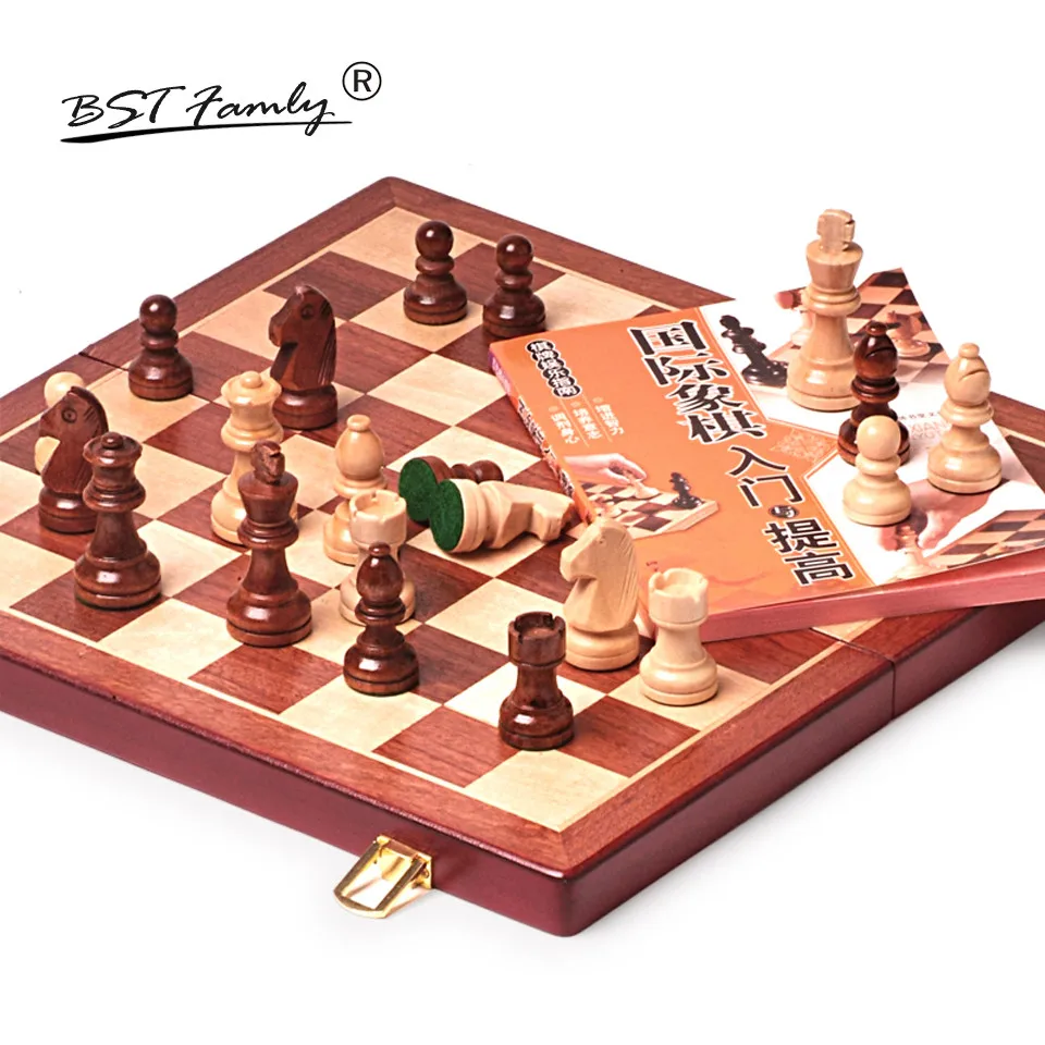 BSTFAMLY Wood Chess Set Game of International Chess Wood Folding Chessboard Chess Pieces Chessman King Height 75mm I19