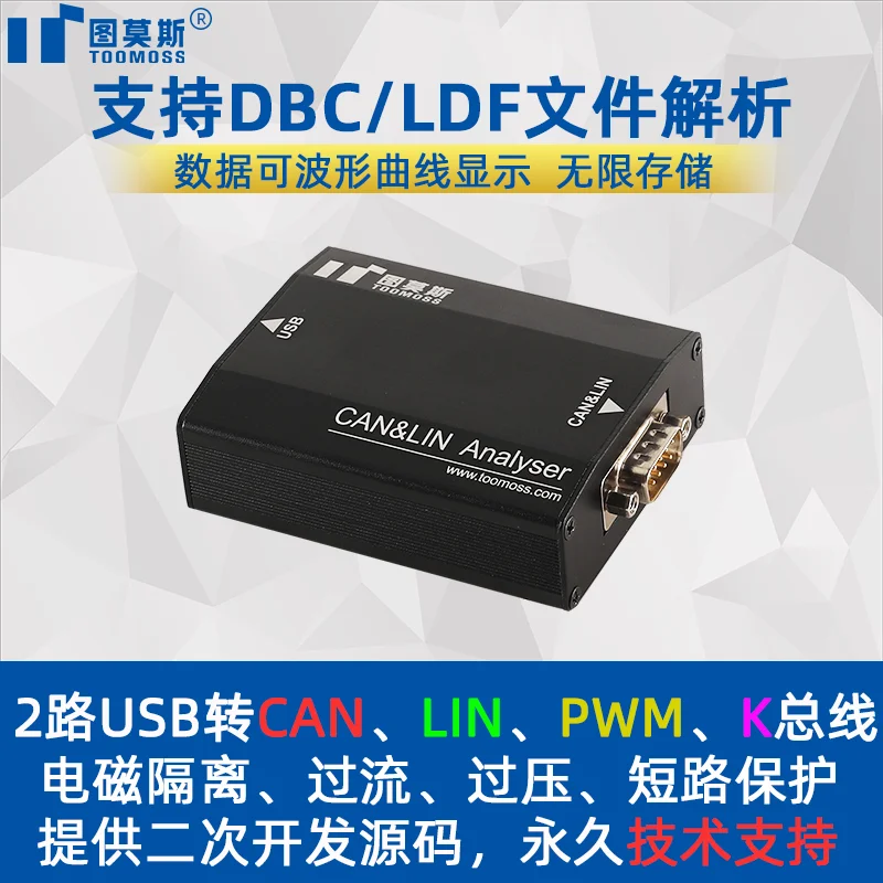 

USB to Dual-channel CAN LIN K PWM Bus Analyzer Adapter Data Monitoring Protocol Analysis