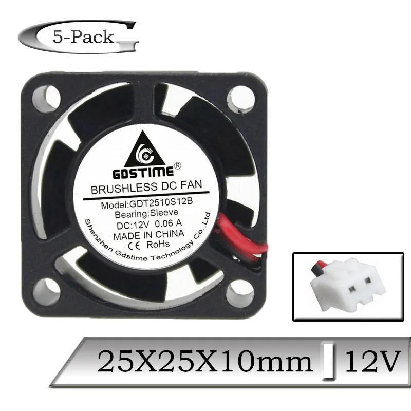 

5 Pcs Gdstime 12V 25mmx10mm 25mm Mini Brushless DC Cooling Fan 2.5cm 25x25x10mm 3D Printer Exhaust fan Heatsink Cooler