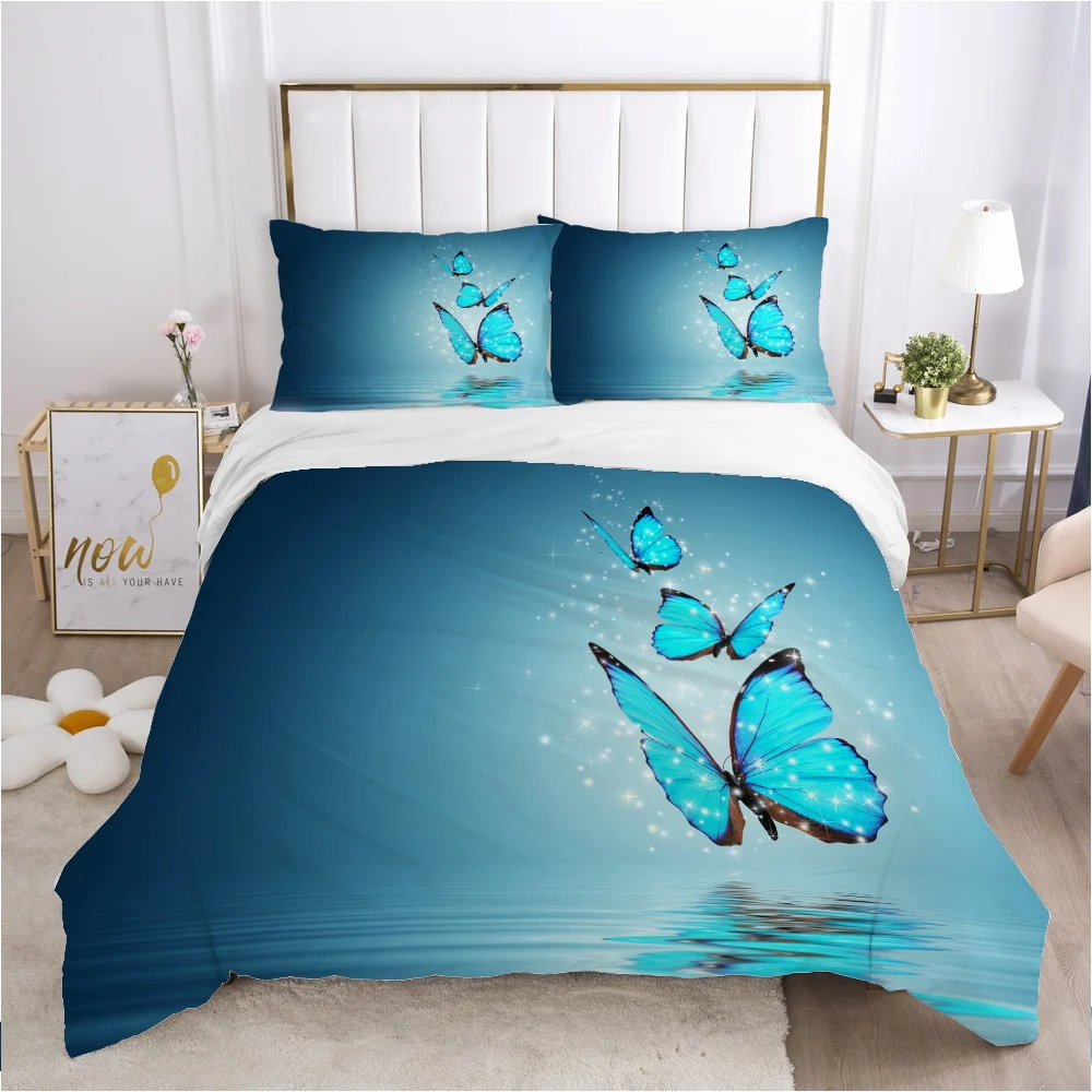 

Butterfly bedding set Queen King Full Double Duvet cover set pillow case Bed linens Quilt cover 240x220 200x200 Aqua Blue