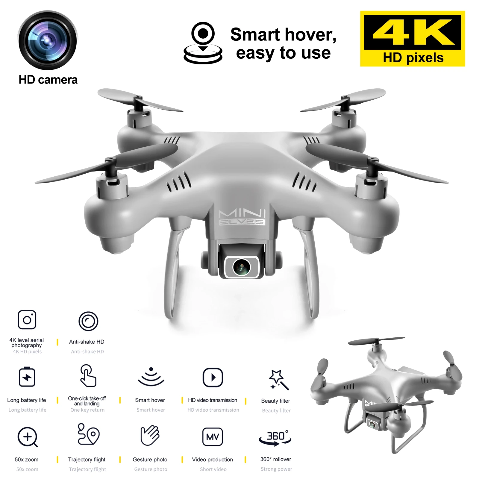 

Мини-Дрон KY908 с камерой 4K HD, Wi-Fi, FPV
