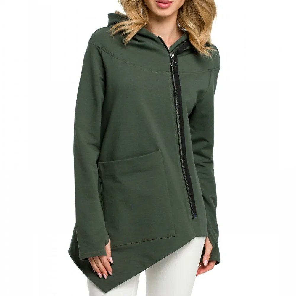 Army Green Необычный свитер с длинными рукавами женские толстовки на молнии пуловеры с карманами костюмы осень зима модная женская одежда 3XL - Цвет: Army Green