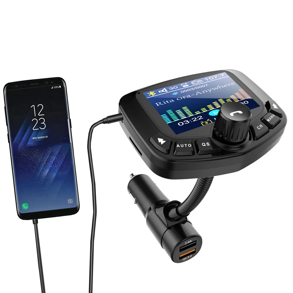 ВКЛ. Выкл. Bluetooth 5,0 FM передатчик модулятор Handsfree автомобильный комплект TF USB музыка AUX аудио MP3 плеер
