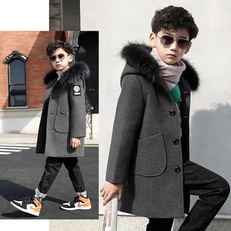 Kids Winter Jackets Real Fur Collar Children Warm Hooded Outerwear Coat For Teen Boys 5-16 Years Parkas -20 Degree enlarge