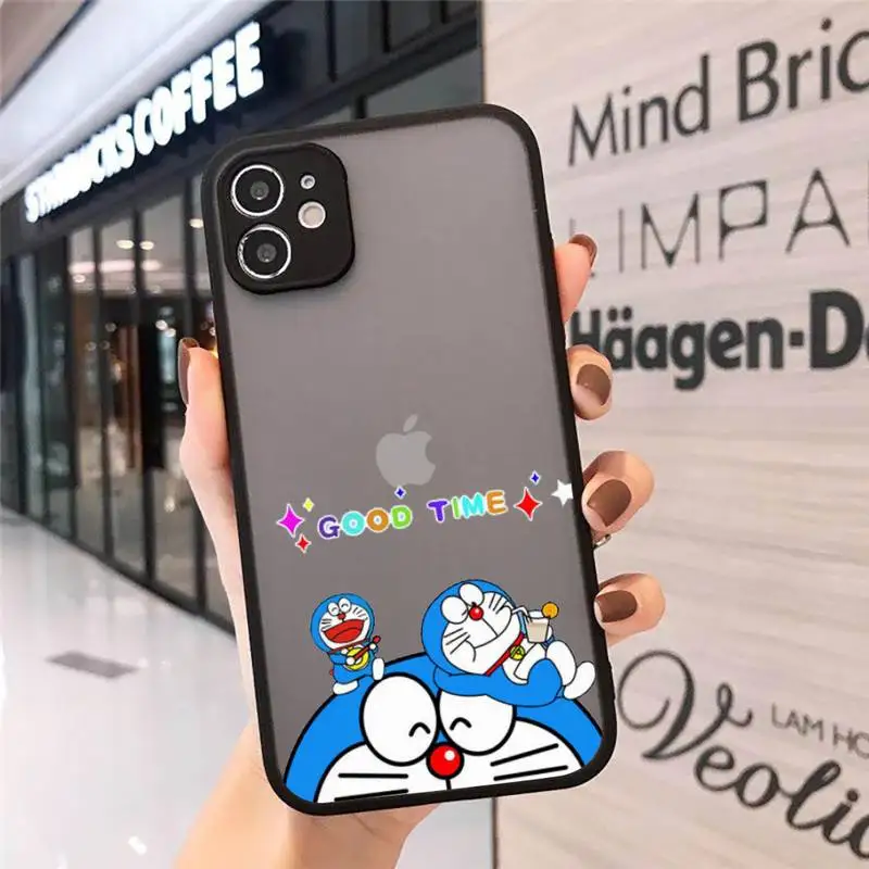 

Cute Cartoon Doraemon Robot cat Phone Case Matte Transparent for iPhone 7 8 11 12 s mini pro X XS XR MAX Plus cover funda