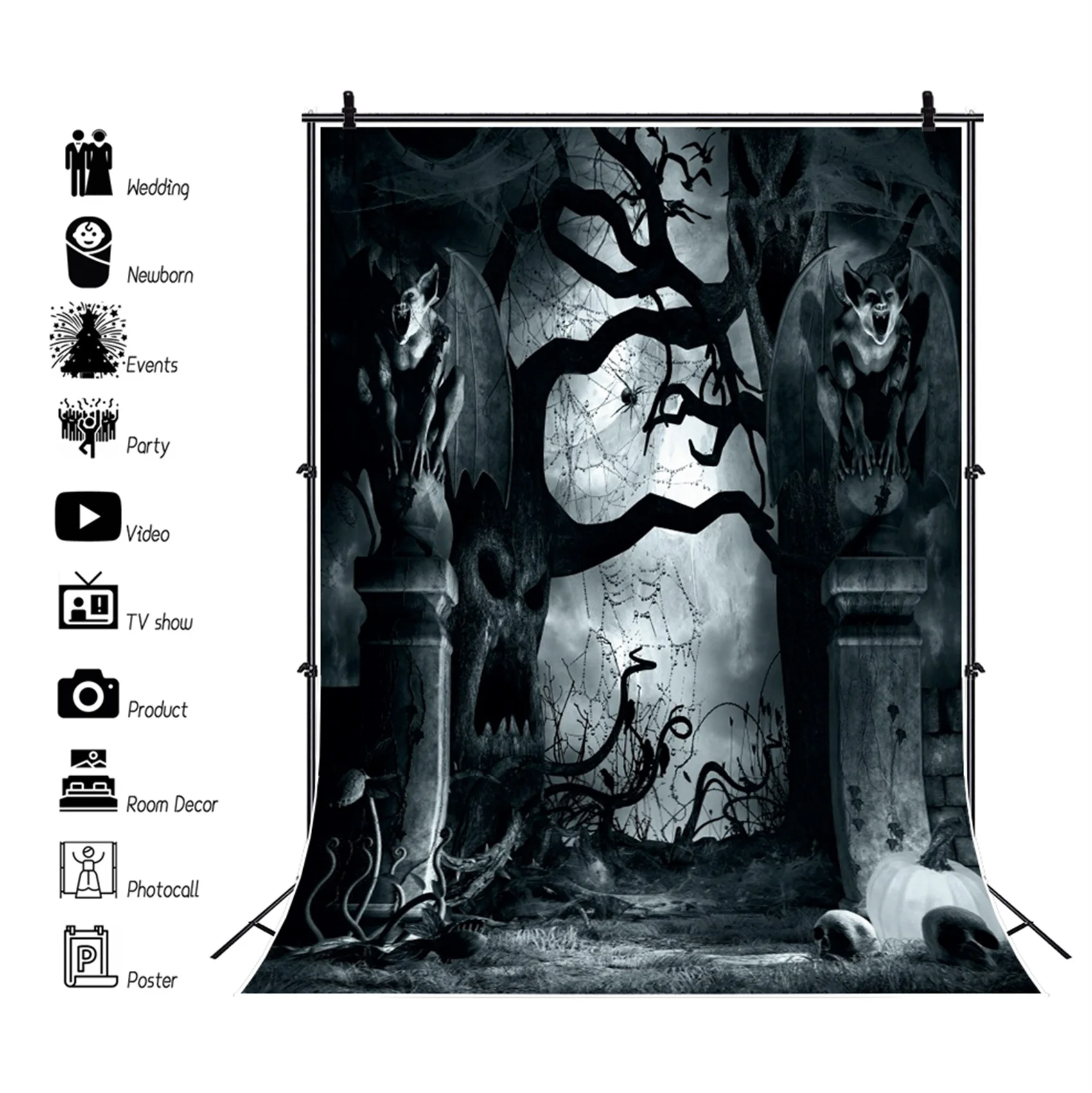 Фон Yeele для Хэллоуина с изображением ночного дерева черепа столба тыквы фон